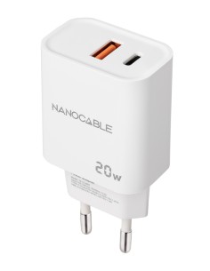 Cargador nanocable usb - c - pd + usb - a - qc 20w - blanco