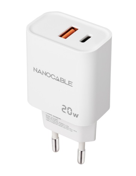 Cargador nanocable usb - c - pd + usb - a - qc 20w - blanco