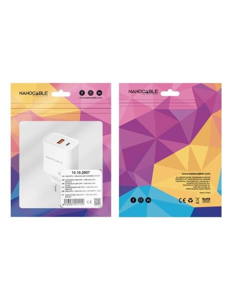 Cargador nanocable usb - c - pd + usb - a - qc 20w - blanco