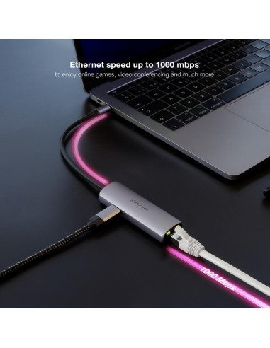 Adaptador nanocable usb - c 3.1 a rj45 con pd 100w usb - c - m aluminio color gris 18 cm
