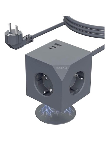 Base de enchufes coolbox cubik magnet 3 enchufes con carga usb c+a cable ac integrado