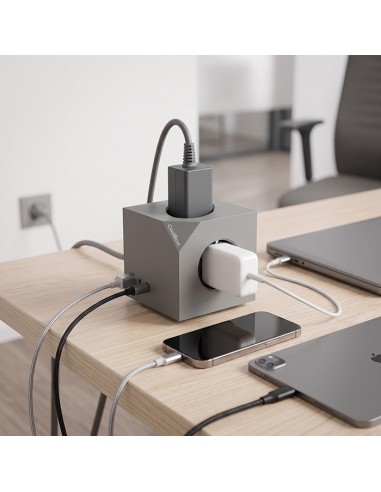 Base de enchufes coolbox cubik magnet 3 enchufes con carga usb c+a cable ac integrado