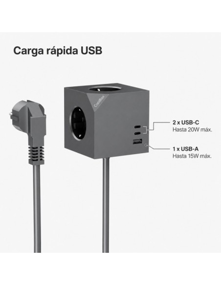 Base de enchufes coolbox cubik magnet 3 enchufes con carga usb c+a cable ac integrado Base de enchufes coolbox cubik magnet 3 enchufes con carga usb c+a cable ac integrado