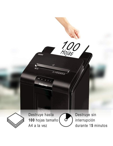 Destructora de papel fellowes automax 100m corte en particula 4x10mm - 23 litros Destructora de papel fellowes automax 100m corte en particula 4x10mm - 23 litros