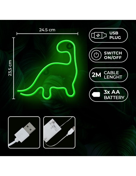 Lampara forever neon led dinosaur green