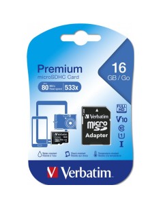 Tarjeta memoria micro sd verbatim 16gb c10 u1 + adaptador