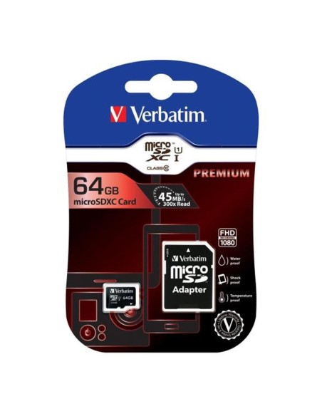 Tarjeta memoria micro sd verbatim 64gb c10 + adaptador