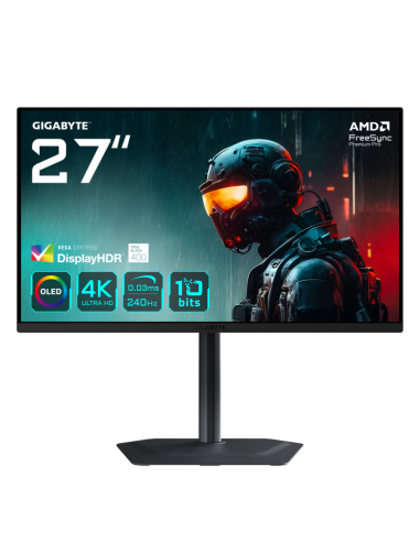 Monitor oled gaming 27 pulgadas gigabyte m27ua ek 4k uhd - dp - hdmi - 240hz - 0.03ms - vesa 100x100