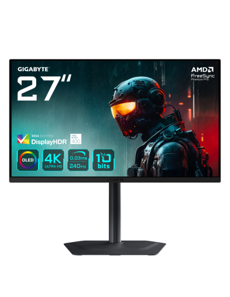 Monitor oled gaming 27 pulgadas gigabyte m27ua ek 4k uhd - dp - hdmi - 240hz - 0.03ms - vesa 100x100