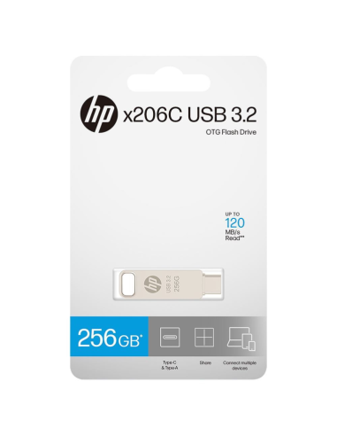 Memoria usb 3.2 - usb tipo c pny hp x206c - a otg 256gb metal
