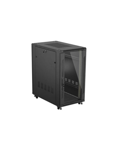 Armario lanberg rack 19 pulgadas 22u - 600x1000 flat pack puerta cristal negro