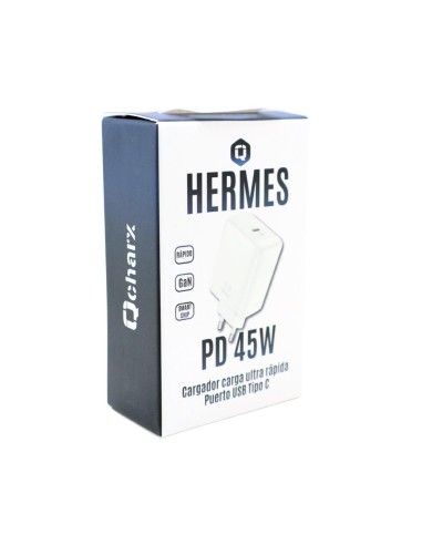 Cargador qcharx hermes 45w gan 1 usb tipo c blanco
