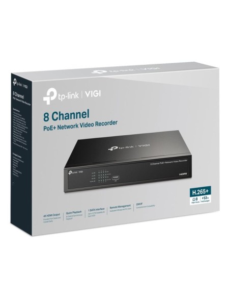 Videograbador seguridad tp - link vigi nvr1008h - op 8 canales 16mp 8xrj45 poe+ 53w hdmi 4k h.265+ sata 2xusb