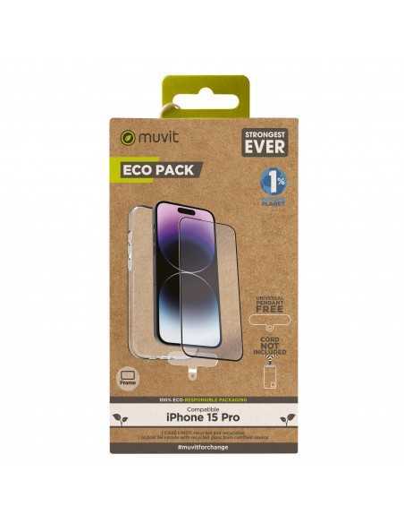 Funda muvit para iphone 15 pro + protector pantalla vidrio templado plano marco negro