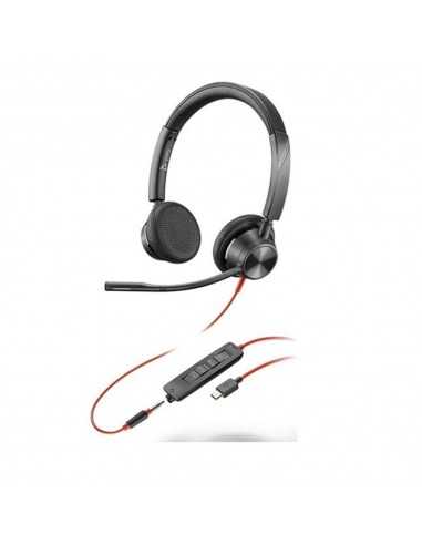 Auriculares poly estéreo blackwire 3325 con certificación microsoft teams usb - c + conector de 3 -5 mm + adaptador usb - c - a