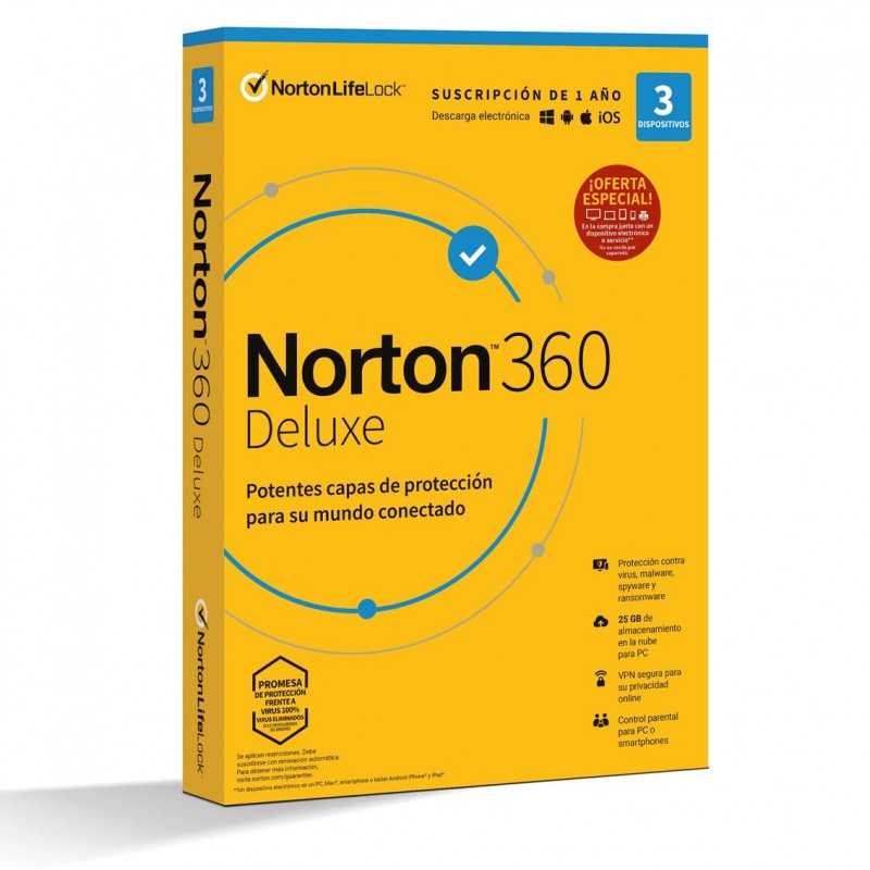 Antivirus norton deluxe 25gb español 1 usuario 3 dispositivos 1 año en caja rsp mm gum