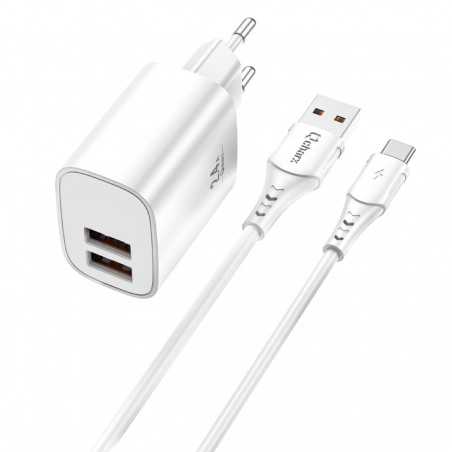 Kit cargador qcharx apolo 24a 12w + cable usb a tipo c blanco