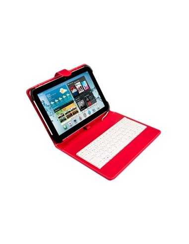 Funda universal silver ht para tablet 9 - 10.1 pulgadas + teclado con cable micro usb rojo - blanco