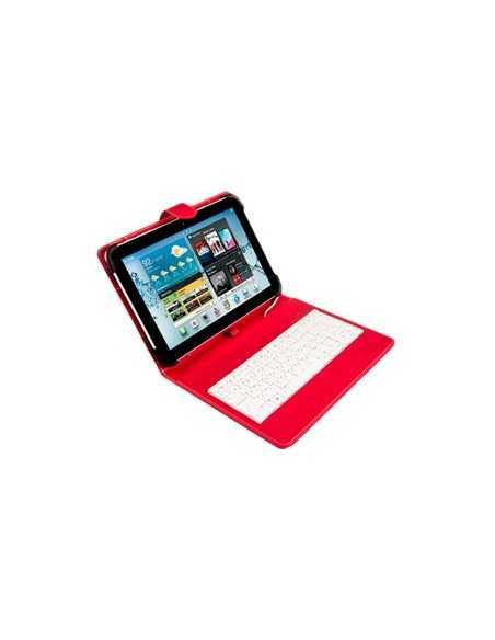 Funda universal silver ht para tablet 9 - 10.1 pulgadas + teclado con cable micro usb rojo - blanco