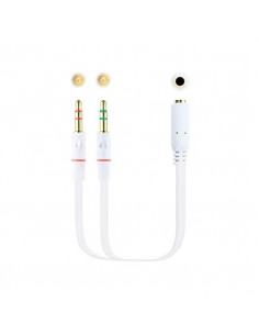 Cable audio 1xjack - 3.5 a 2xjack - 3.5 nanocable 20cm blanco - hembra a 2xmacho - 4pin - 3pin - blanco
