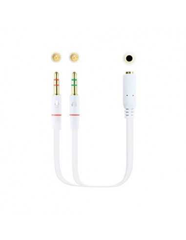 Cable audio 1xjack - 3.5 a 2xjack - 3.5 nanocable 20cm blanco - hembra a 2xmacho - 4pin - 3pin - blanco