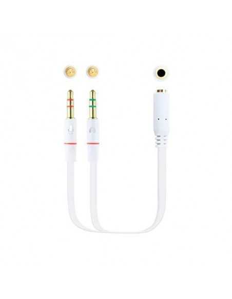 Cable audio 1xjack - 3.5 a 2xjack - 3.5 nanocable 20cm blanco - hembra a 2xmacho - 4pin - 3pin - blanco