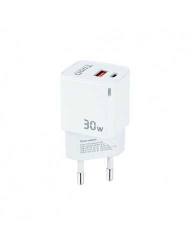 Cargador de pared tooq doble usb - c + usb a blanco 30w