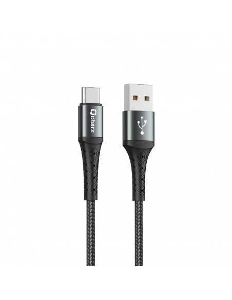 Cable qcharx lyon usb a tipo c 3a - 1 m - aleación de aluminio negro cordon metálico