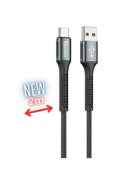 Cable qcharx prague usb tipo c a usb tipo a - 2m - aleacion de aluminio negro cordon de tela suave