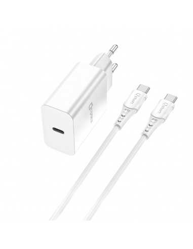 Kit cargador qcharx chronos 3a 20w puerto pd + cable tipo c a tipo c blanco