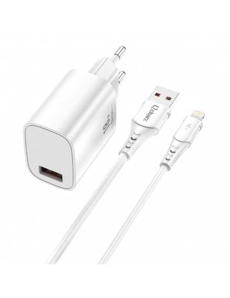 Kit cargador qcharx artemisia 3a 18w + cable usb lightning blanco
