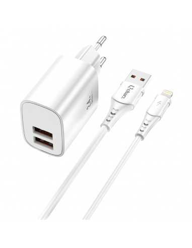 Kit cargador qcharx apolo 24a + cable usb a lightning blanco