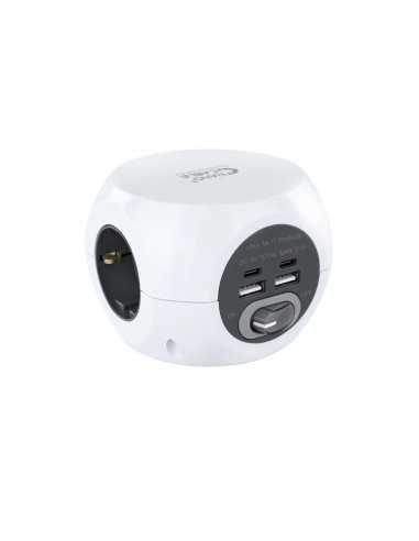 Regleta base de enchufes nanocable 3tomas shucko 2 puertos usb 3 puertos usb - c cable 3m