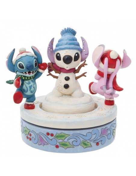 Figura decorativa enesco disney stitch y angel con muÃ±eco de nieve rotativo