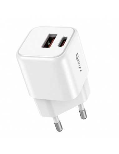 Cargador mini qcharx zeus 3a 20w puerto usb a + tipo c blanco adaptado a regletas