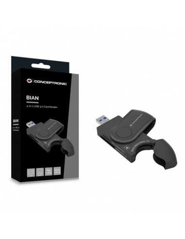 Lector de tarjetas externo usb 3.0 4 en 1 conceptronic bian04b sd - sdhc - sdxc micro sd - t flash
