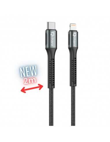 Cable qcharx prague usb tipo c a lightning - 2m - aleacion de aluminio negro cordon de tela suave