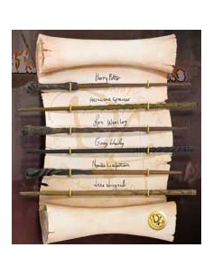 Replica the noble collection harry potter ejercito de dumbledore coleccion 6 varitas en exposicion