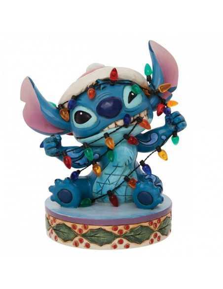 Figura enesco disney stitch envuelto en luces de navidad