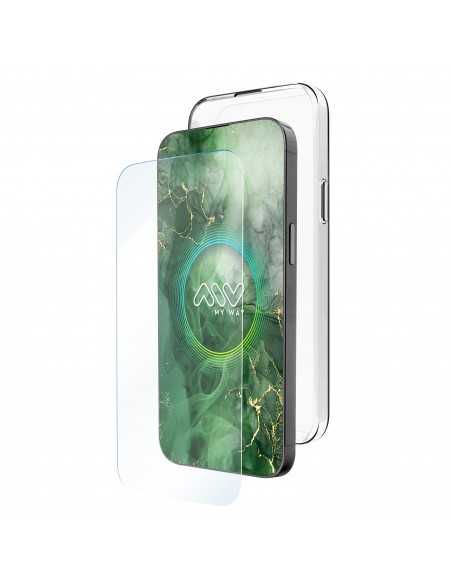 Carcasa myway para apple iphone 16 pro transparente + protector pantalla cristal templado