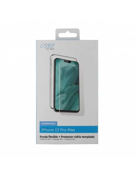 Carcasa myway para apple iphone 13 pro max transparente + protector pantalla cristal templado