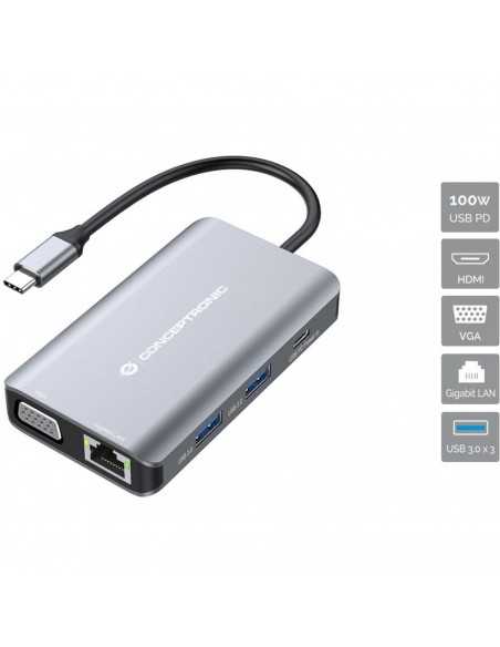 Docking station conceptronic donn21g 7 en 1 3 x usb 3.0 - 1 x hdmi - 1 x vga - 1 x rj45 - 1 x usb tipo c