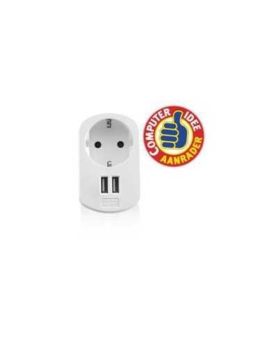 Cargador usb ewent 2 puertos - 155w - enchufe shuko blanco