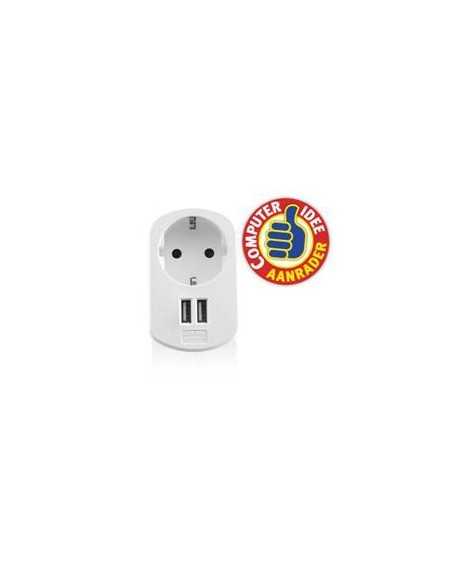 Cargador usb ewent 2 puertos - 155w - enchufe shuko blanco