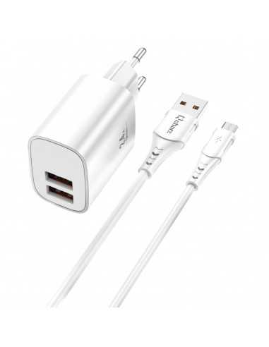 Kit cargador qcharx apolo 24a + cable usb a micro usb blanco