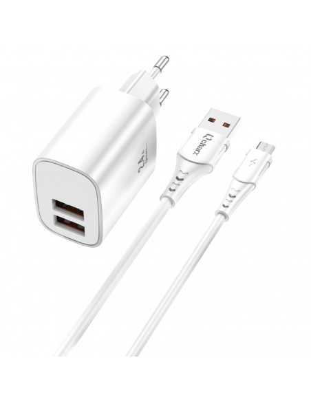 Kit cargador qcharx apolo 24a + cable usb a micro usb blanco