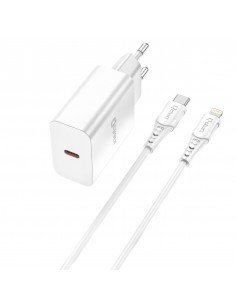 Kit cargador qcharx chronos 3a 20w + cable tipo c a lightning blanco