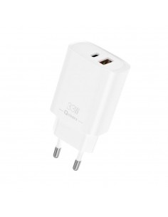 Cargador qcharx eros 3a 33w 1 x usb tipo a - 1 x usb tipo c blanco
