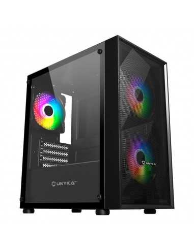 Caja ordenador gaming unyka mir b200 matx argb cristal templado negro