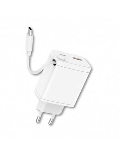 Cargador qcharx juno 3a 20w 2 puertos usb + tipo c + cable tipo c blanco incorporado